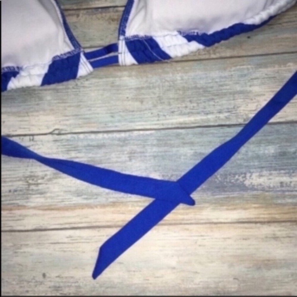 Mossimo Blue White Striped Triangle Bikini Top XL Halter Nautical Swim - Picture 4 of 4
